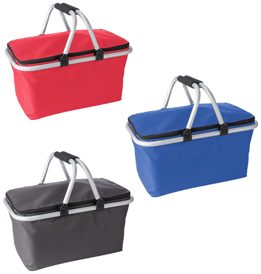 Panier Isotherme Pliable 30L - Sac Pique-nique Avec Couvercle Et Cadre Aluminium - Bleu, Pour Repas En Plein Air