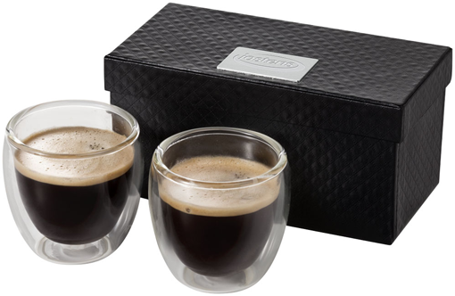 coffret 2 tasses en verre à double paroi de 100 ml avec sous-verre