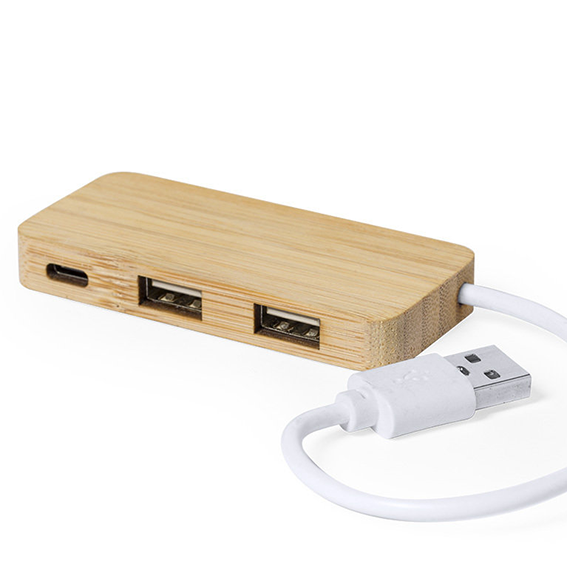 Objets publicitaires High tech Chargeur HUB USB bambou personnalisé publicitaire Goodies dock USB personnalisable