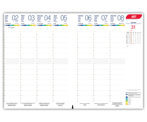 Agenda 2020, semainier couverture rigide. Format A4. Finition Norma