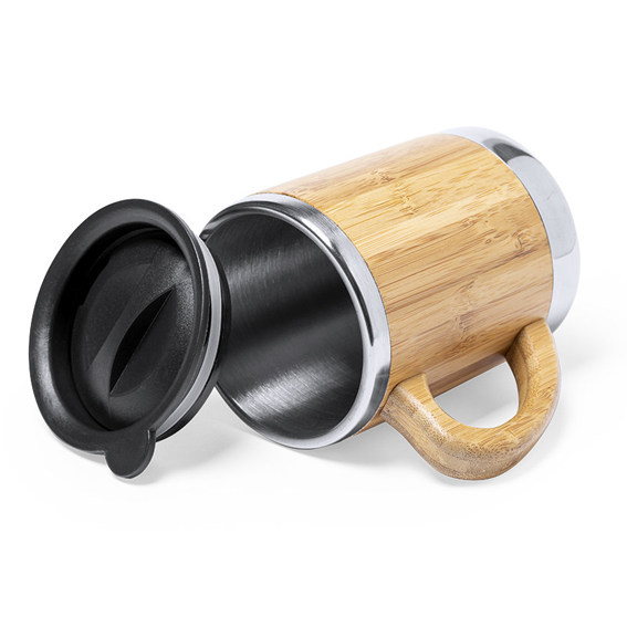 Mug isotherme avec anse en bambou et acier 30 cl