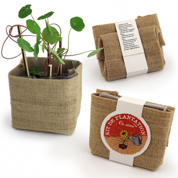 Plante publicitaire personnalisable Kit de plantation publicitaire personnalisé Goodies Kit de plantation personnalisable pocket coco pot jute